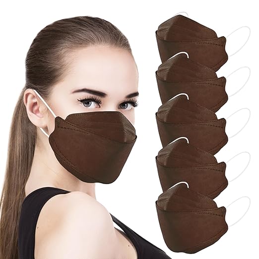 akgk KN95 Face Masks 50 Pack, 5-Ply Disposable Brown Face Mask Against PM 2.5 Smoke and Dust