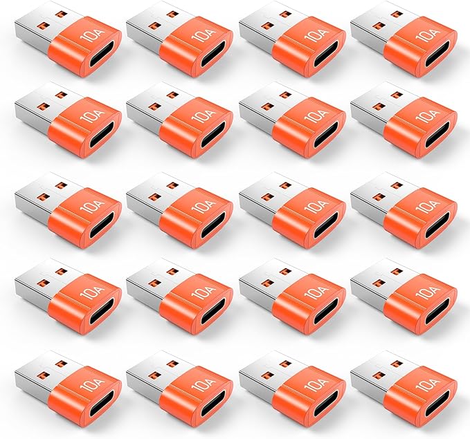 20Pack 200W USB C to USB Adapter, with Fast Charging & 480MB Data Transfer, USB C Converter for Apple Watch Ultra iWatch Series 8 7,iPhone 16 15 Plus Pro Max,Orange