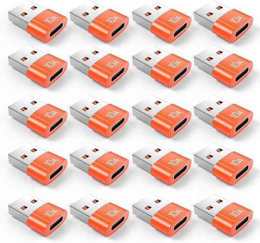 20Pack 200W USB C to USB Adapter, with Fast Charging & 480MB Data Transfer, USB C Converter for Apple Watch Ultra iWatch Series 8 7,iPhone 16 15 Plus Pro Max,Orange