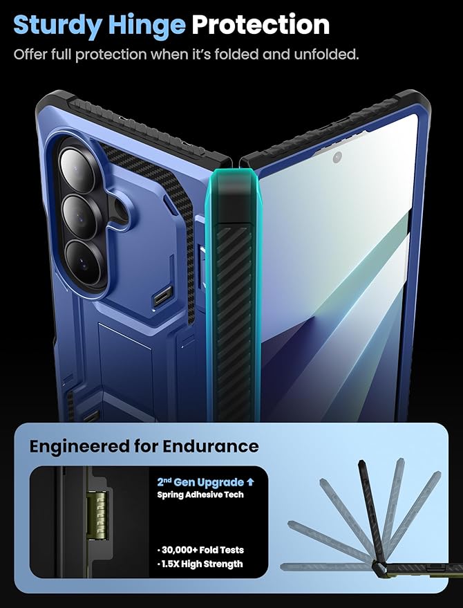 i-Blason Armorbox for Samsung Galaxy Z Fold 7 Case with Stand [Tempered Glass Screen Protector] [Hinge Protection] Full-Body Heavy Duty Rugged Shockproof Protective Case for Z Fold 7 (Blue)