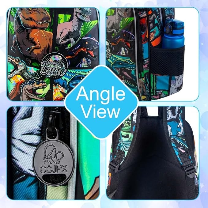 CCJPX 3PCS Dinosaur Backpack for Boys, 16 Inch Water Resistant Preschool Bookbags, Cool Kindergarten School Backpacks and Lunch Box