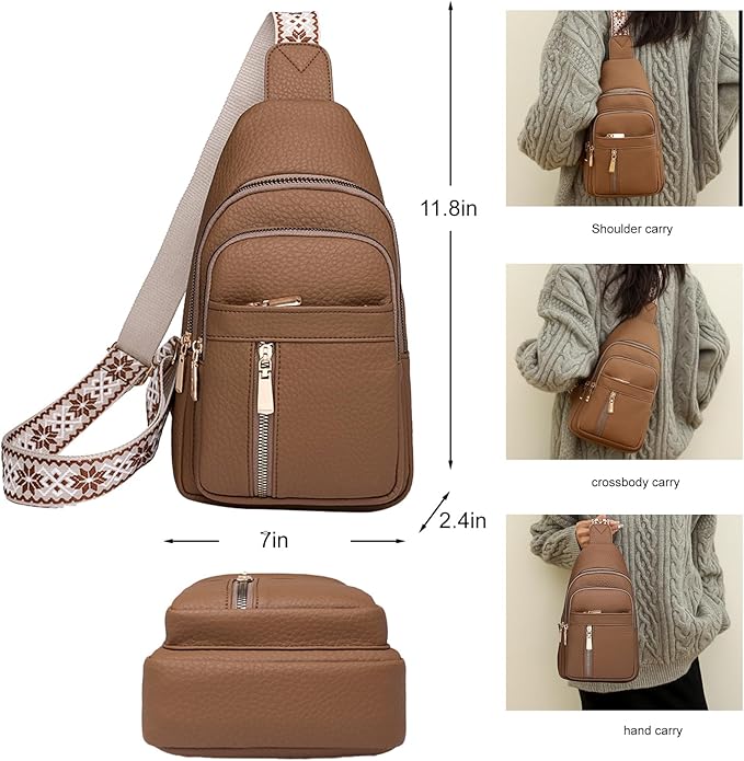 Leather Sling Bag for Women,Travel Small Sling Bag Crossbody Bags for Women-Vegan Leather Fanny Pack Crossbody Bags