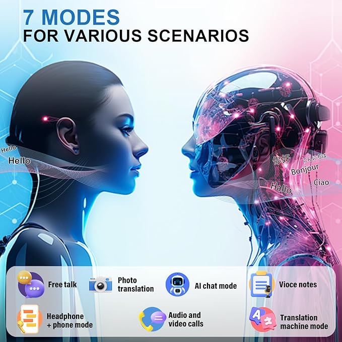 Language Translator Earbuds Real Time, AI Translation Earbuds Real Time with 164 Languages & 5 Modes, 3-in-1 Bluetooth 5.4 Translator Device, 42H Translatior Headphones Business, Learning, White
