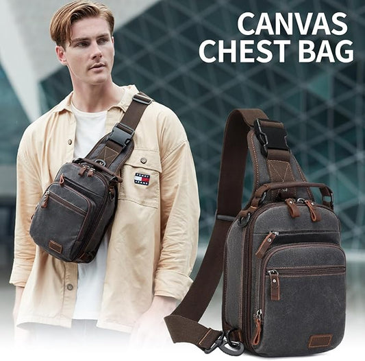 Nerlion Sling Bag for Men Waxed Canvas Crossbody Bag Chest Bag Water Resistant Shoulder Bag Casual Daypack