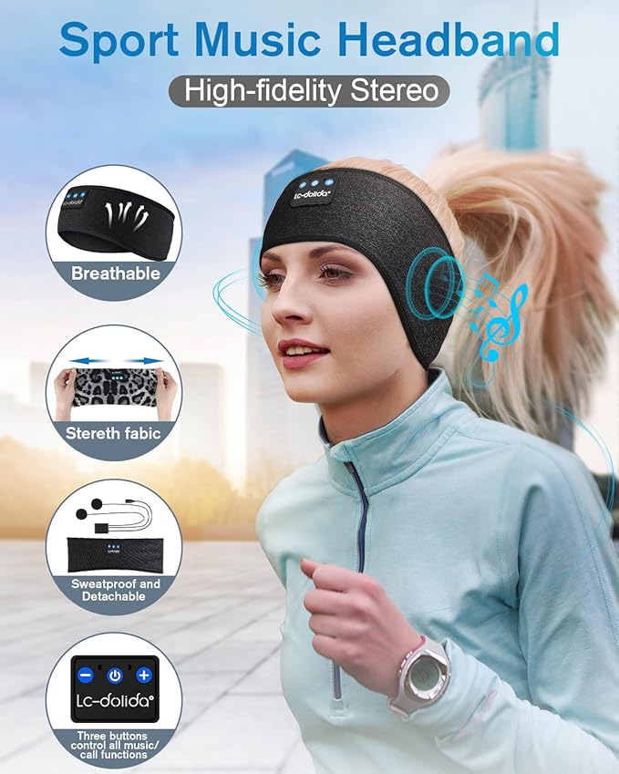 LC-dolida Sleep Headphones Bluetooth Music Band Headphones with Thin HD Stereo Speakers Perfect for Side Sleepers, Sport, Yoga, Travel