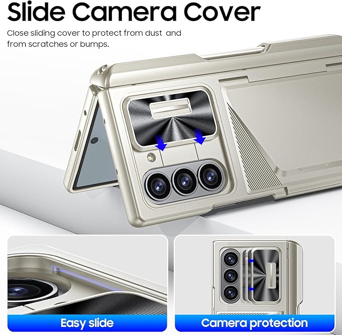 for Samsung Galaxy Z Fold 6 Case with Card Holder RFID Blocking & S Pen Holder & Slide Camera Cover & Hinge Protection & Full-Body Rugged Shockproof Wallet Case for Galaxy Z fold 6,Titanium Gold