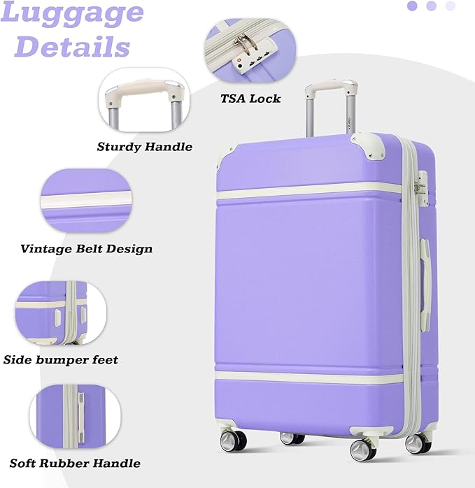 Merax Suitcase Set 28 inches Expandable Luggage with TSA Lock Spinner Wheels Hardshell Lightweight Vintage Luggage with Travel Bag,Purple