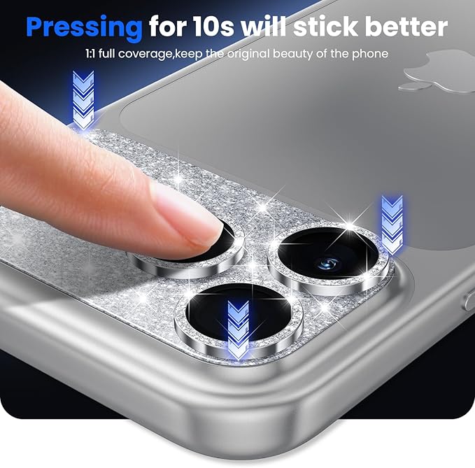 WSKEN for iPhone 17 Pro Max Camera Lens Protector, [Military Grade Shatterproof] [Strong Adhesion] Metal Aluminum Alloy Tempered Glass Camera Screen Protector, Glitter