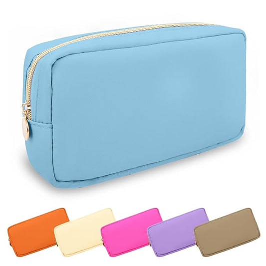 Small Makeup Pouch for Purse, Nylon Travel Toiletry Storage Pouch Cute Preppy Cosmetic Bag for Women Girls, Waterproof Makeup Organizer Skincare Bag Purse with Zipper (Small-Periwinkle)