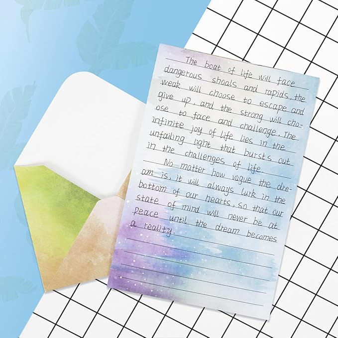 160 Pcs Stationery Paper Envelopes Set Includes 50 Lined Writing Paper & 50 Envelopes with 60 Colorful Round Dot Stickers, Cute Vintage Watercolor Letter Writing Stationery Paper Envelopes(10Style)