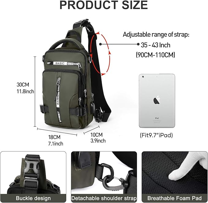 Crossbody Sling Backpacks Sling Bag for Men Women, Small Shoulder Backpack Motorcycle Chest Bags One Strap Backpack, Mini Chest Daypack for Casual Travel Hiking Gym Outdoor Sports Green