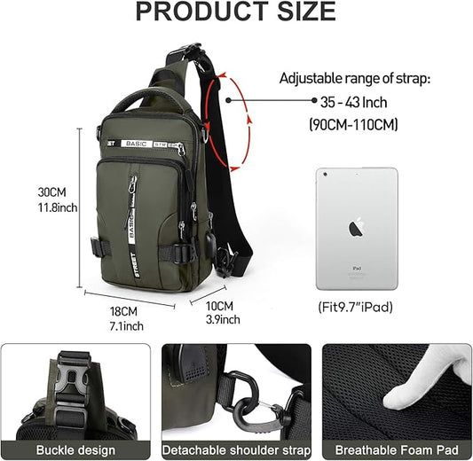 Crossbody Sling Backpacks Sling Bag for Men Women, Small Shoulder Backpack Motorcycle Chest Bags One Strap Backpack, Mini Chest Daypack for Casual Travel Hiking Gym Outdoor Sports Green