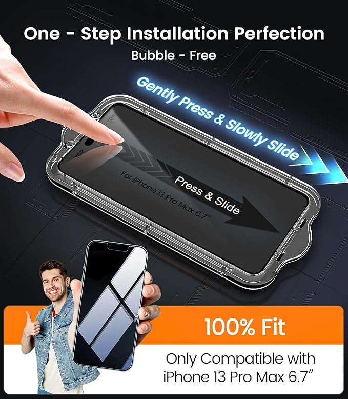 EZ-GLAZ-4+2 Pack for iPhone 13 Pro Max Privacy Screen Protector[6.7 inches] With Camera Lens Protector, [Drop Protection] 9H Hardness Full Coverage Anti-Spy Tempered Glass Film, Easy to install