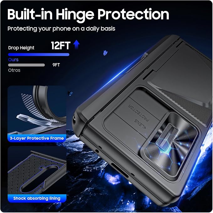 for Samsung Galaxy Z Fold 6 Case with Card Holder RFID Blocking & S Pen Holder & Slide Camera Cover& Hinge Protection & Privacy Screen Protector, Shockproof Wallet Case for Galaxy Z fold 6,Black