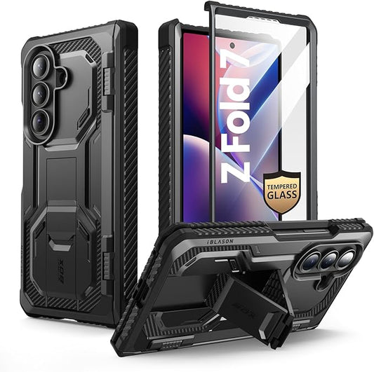 i-Blason Armorbox for Samsung Galaxy Z Fold 7 Case with Stand [Tempered Glass Screen Protector] [Hinge Protection] Full-Body Heavy Duty Rugged Shockproof Protective Case for Z Fold 7 (Black)