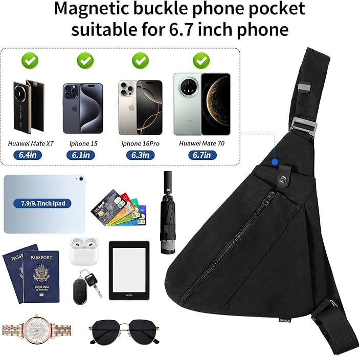 Sling Bag for Men,RFID Crossbody Hiking Backpack Chest Shoulder Tactical Bag with Water Bottle Bag for Travel