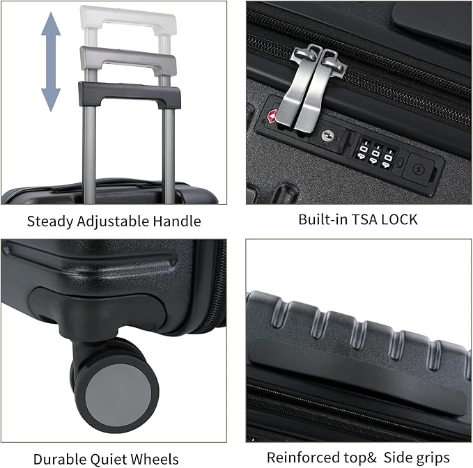 EMPSIGN Carry On Luggage with Spinner Wheels, Hard Shell Carry-On Expandable Suitcase 21x14x9 Airline Approved & Built-in TSA Lock, Durable Travel Rolling Suitcase, Carry-On 20-Inch, Black