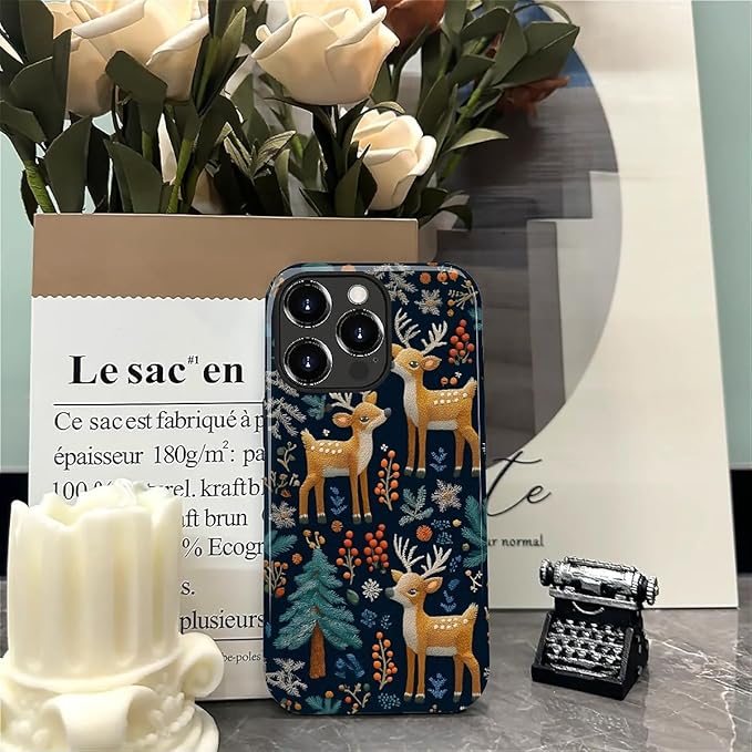 Case for iPhone 15 Pro Case,Cute Christmas Reindeer Design - Hybrid Dual Protection Silicone + Hard PC Shockproof Full Body Cover Slim Anti-Scratch Protective Case for Men Women