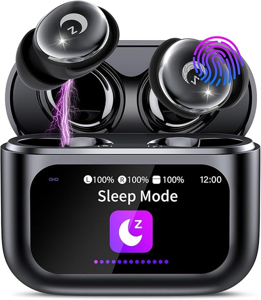 Sleep Earbuds Bluetooth 5.4 in Ear Smart Touch Screen Ear Buds, 48H Playtime Mini Sleep Headphones Small Design for Side Sleepers, Crystal-Clear Calls, 5 EQ Modes, IPX7 Waterproof Earphones Black