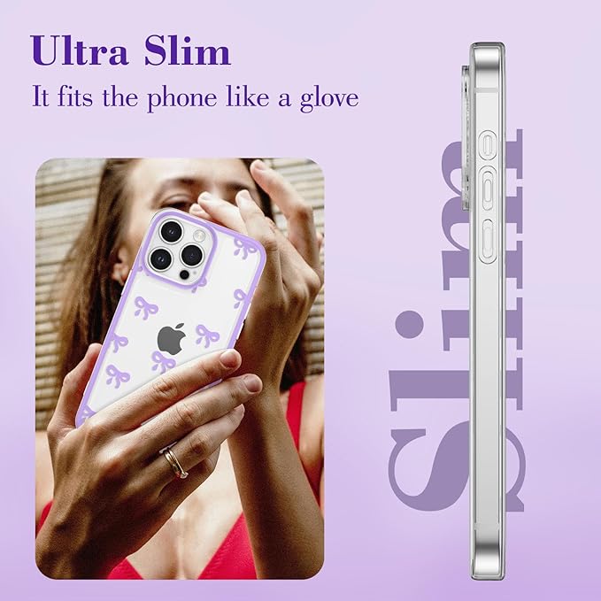 EYZUTAK Case for iPhone 11 Pro, Clear Cute Ribbon Bowknot Pattern Aesthetic Transparent Phone Case Raised Camera Protection Stylish Slim Soft Durable TPU Protective Cover for Women Girls - Purple