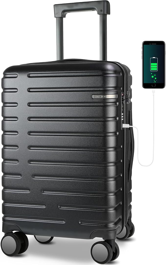 EMPSIGN Carry On Luggage with Spinner Wheels, Hard Shell Carry-On Expandable Suitcase 21x14x9 Airline Approved & Built-in TSA Lock, Durable Travel Rolling Suitcase, Carry-On 20-Inch, Black