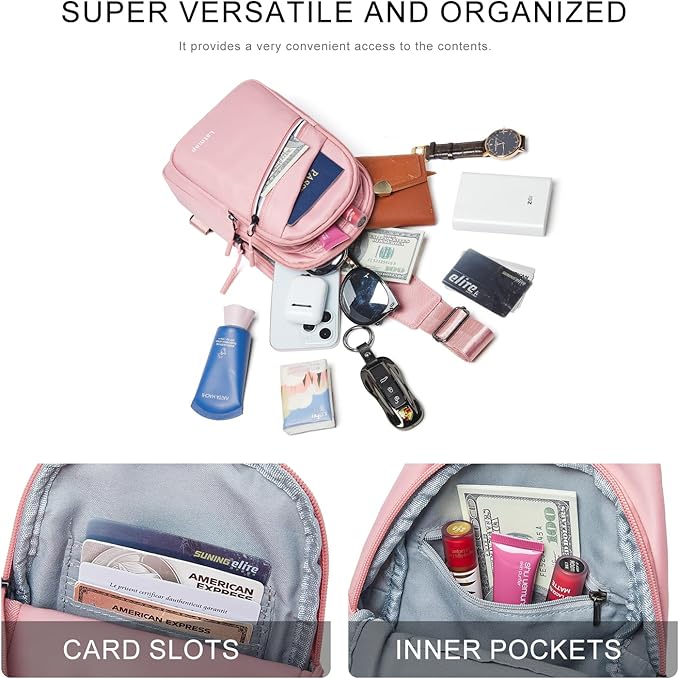 7L Sling Bag For Women Faux Leather Anti Theft Small Casual Daypack Backpack Fanny Pack Crossbody Chest Bags Purse Waterproof Light Pink