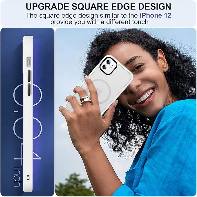 MOCCA Strong Magnetic for iPhone 11 Case,[Compatible with Magsafe][Glass Screen Protector+Camera Lens Protector] Slim Thin Shockproof Cover Case for iPhone 11 6.1 inch, Frosted White