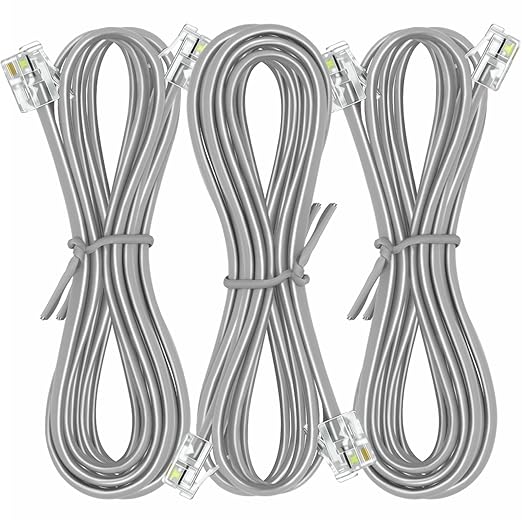 NECABLES 3Pack Phone Cord 10ft Telephone Cord Phone Cable RJ11 6P4C Male to Male for Landline and Fax - 10 Feet