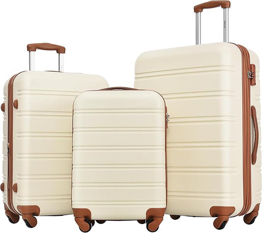 Merax Luggage sets of 3 Piece Carry on Luggage Airline Approved,Hard Case Luggage Expandable Checked Luggage Suitcase Set with Wheels(White)