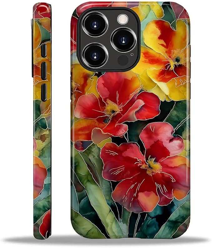 Case for iPhone 16 Pro Case,Vintage Floral Girly Design - Hybrid Dual Protection Silicone + Hard PC Shockproof Full Body Cover Slim Anti-Scratch Protective Case for Men Women