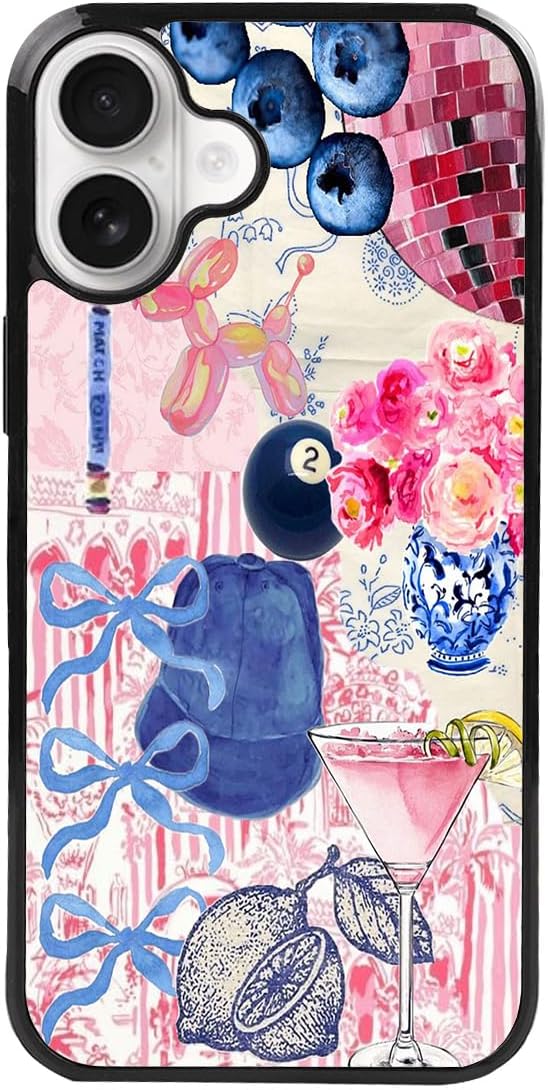 Aesthetic Collage Shockproof Protective Trendy Preppy Phone Case for iPhone 16 Plus Cute Flower Bow Cover
