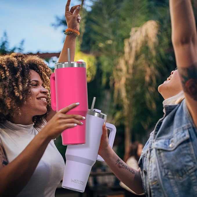 40 oz Tumbler with Handle,Tumbler with Lid and Straw,Double Wall Insulated Cup Stainless Steel Travel Mug(Cold for 34 Hours),Water Bottle for Iced Tea,Coffee,Cold Beverages(Gloss Pink)