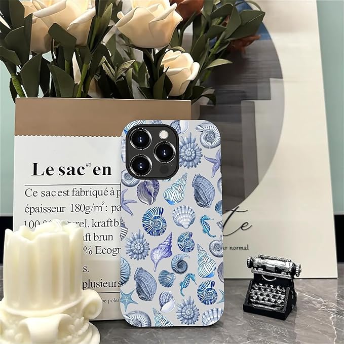 Case for iPhone 15 Pro Max,Summer Beachy Seashell for Woman Men Full Body Protective Cover Shockproof 2 in 1 Silicone + Hard PC Case for iPhone 15 Pro Max