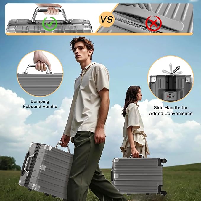 Krute Luggage 28 Inch Aluminum Frame Luggages TSA Lock No Zipper Checked Suitcase with Spinner Wheels PC+ABS Hardshell Lightweight Large Suitcases