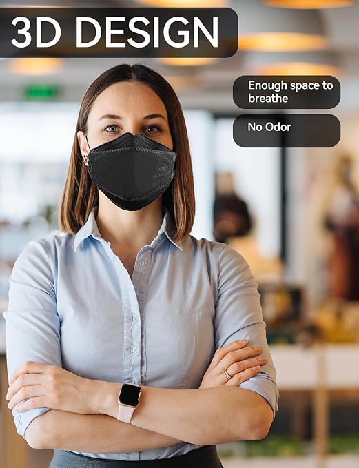 HUHETA 60 PCs KN95 Face Mask, Safety Mask for Daily Use (Black)