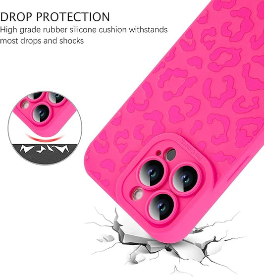 ZIYE for iPhone 16 Pro Max Case Hot Pink Leopard Pattern Phone Case with Camera Protection,Soft TPU Silicone Rubber Protective Cover Cheetah Design Cases Compatible with iPhone 16 Pro Max 6.9 Inch