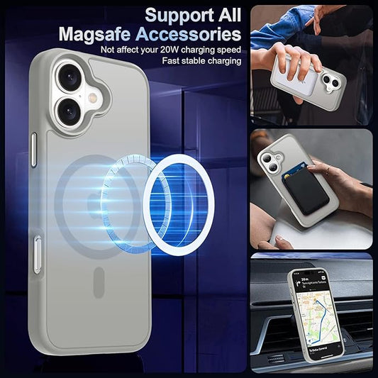 MOCCA Strong Magnetic for iPhone 16 Case, [Compatible with Magsafe][16FT Mil-Grade Drop Protection] Slim Thin Translucent Matte Protective Cover Case for iPhone 16 Phone Case 6.1", Titanium Gray