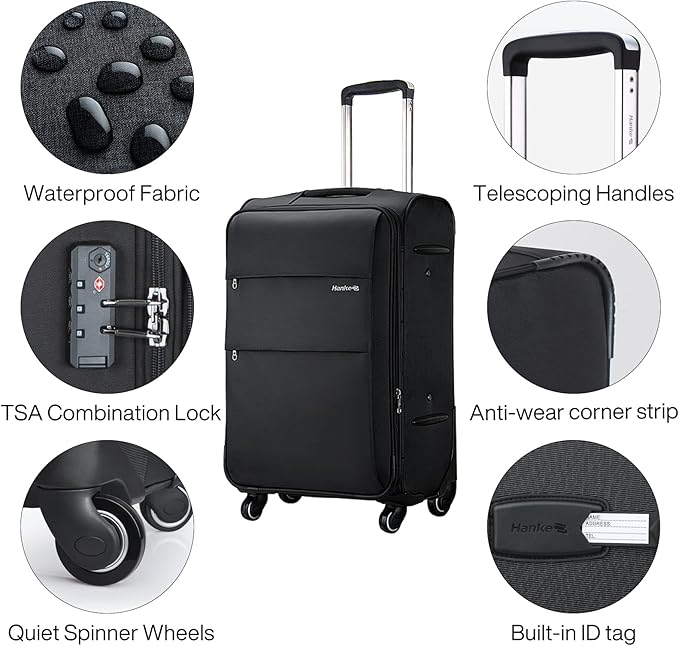 Hanke 20 Inch Expandable Carry On Luggage 22x14x9 Airline Approved Softside Suitcases with Wheels Lightweight Travel Luggage Rolling Suitcase with Lock for Men and Women.(Dark Gray)