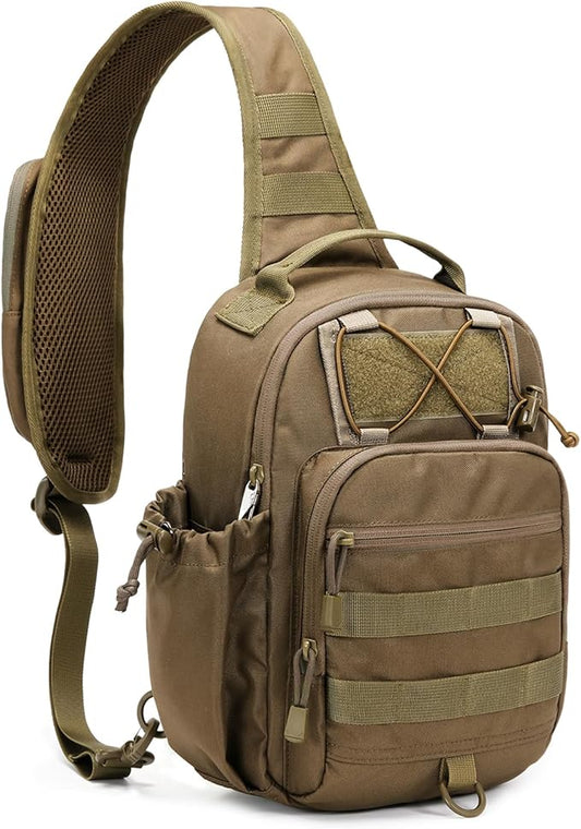 HALOVIE Anti-theft Tactical Sling Bag RFID Khaki Military Shoulder Bag with Phone Pack EDC Molle Crossbody Bag for men