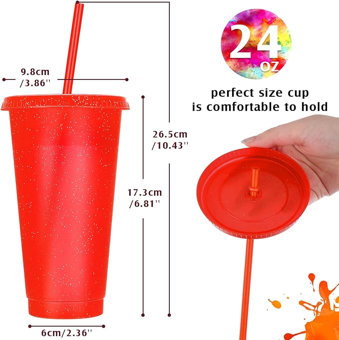 Honeydak 30 Pack Tumbler with Straw and Lid Bulk Glitter Plastic Cups Water Bottle Iced Coffee Travel Mug Reusable Party Favor Cups for Birthdays travel 24-27 oz (Assorted Color)