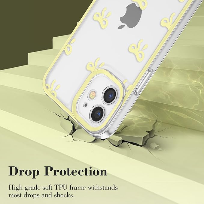 EYZUTAK Case for iPhone 11, Clear Cute Ribbon Bowknot Pattern Aesthetic Transparent Phone Case Raised Camera Protection Stylish Slim Soft Durable TPU Protective Cover for Women Girls - Yellow