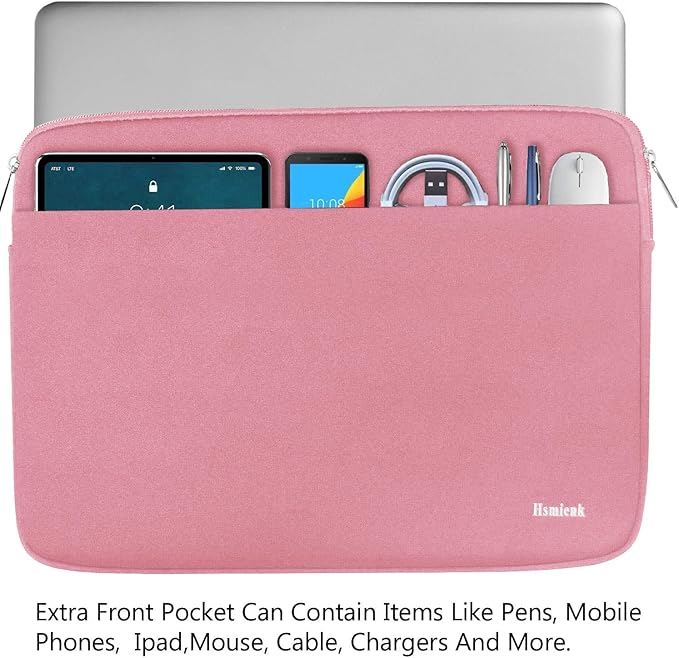 Laptop Sleeve Case, 15.6 inch Computer Bag Shockproof Protective Notebook Case with Accessory Pocket, Briefcase Carrying Laptop Sleeve for 15.6" HP, ASUS, Dell, Lenovo, Acer - Pink