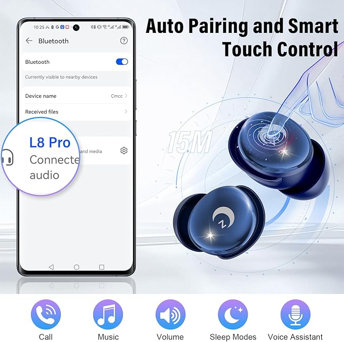 Sleep Earbuds Bluetooth 5.4 in Ear Smart Touch Screen Ear Buds, 48H Playtime Mini Sleep Headphones Small Design for Side Sleepers, Crystal-Clear Calls, 5 EQ Modes, IPX7 Waterproof Earphones Blue