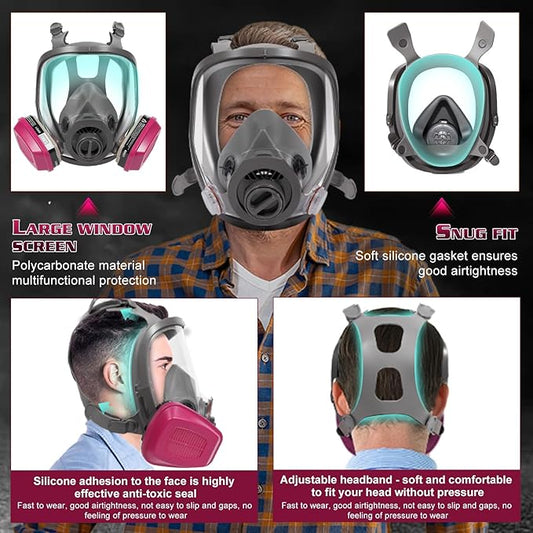 Gas Masks Survival Nuclear and Chemical - Reusable Full Face Respirator Gas Mask with Activated Carbon Filter
