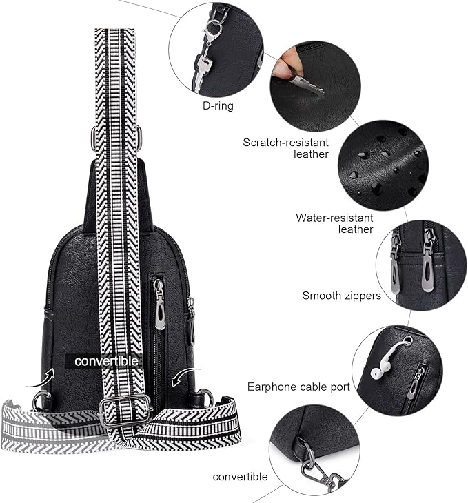 Womens Sling Bag Crossbody Bags for Women Vegan Leather Sling Backpack Daypack Fanny Pack Crossbody Purse Travel