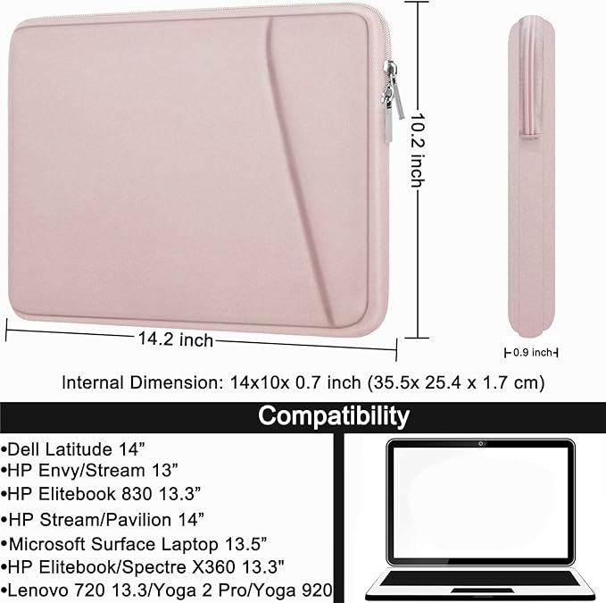 Laptop Case 14 inch, Durable Carrying Sleeve Bag Shockproof Protective Case Cover, Handbags Briefcase Laptop Bag Compatible with 14" MacBook Air/Pro HP Asus Lenovo Notebook Computer, Pink