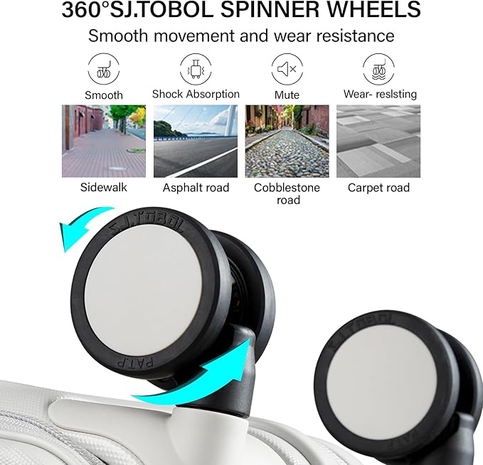 MILADA Expandable Carry On Luggage with Spinner Wheels PC Hard Shell Suitcases 20 Inch Top Opening Travel Suitcase with Wheels TSA Approved Luggage Trunk Rolling Carry-On, White