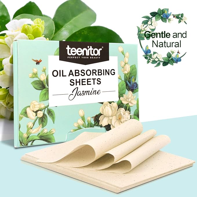 Teenitor Jasmine Oil Blotting Papers for Face - 100 Sheets, Oil Control Film Absorbing Sheets for Oily Skin, Men & Women