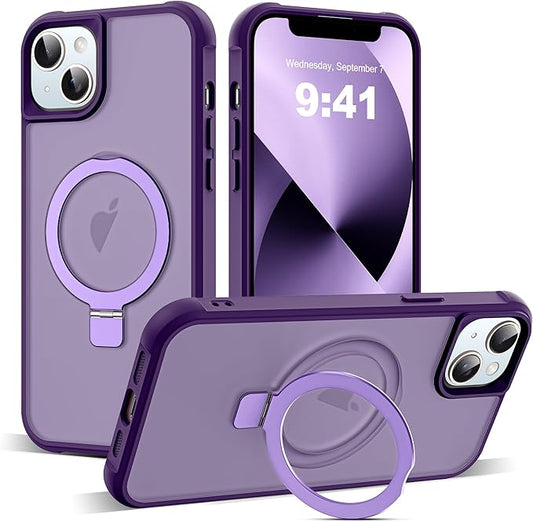 Compatible with iPhone 13 Case & iPhone 14 Case with Invisible Magnetic O-Ring Stand Translucent Phone Cases for 13 & 14 6.1" [Compatible with Mag-Safe][Great Grip Feeling], Purple