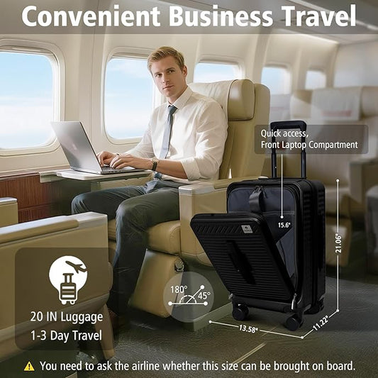 20 Inch Luggage with Spinner Wheels,Expandable Front Opening Suitcase 100% PC Hard Shell TSA Lock, Smooth Rolling Wheels, Lightweight Travel for Men and Women, Y03 Yellow Slightly Larger